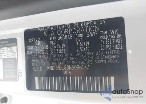 2022 Kia Sorento Hybrid Ex from USA, damaged, VIN KNDRHDLG8N5096177